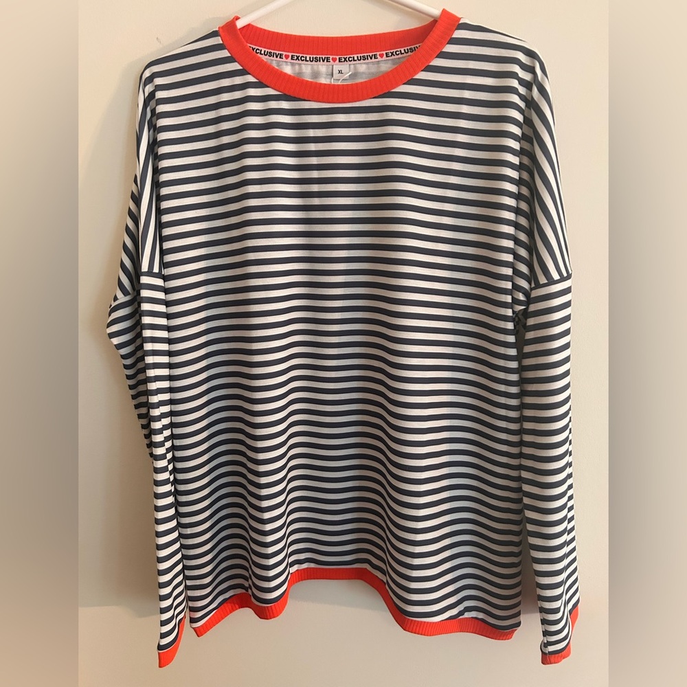 Fun Striped Long Sleeve Top with Orange Accents